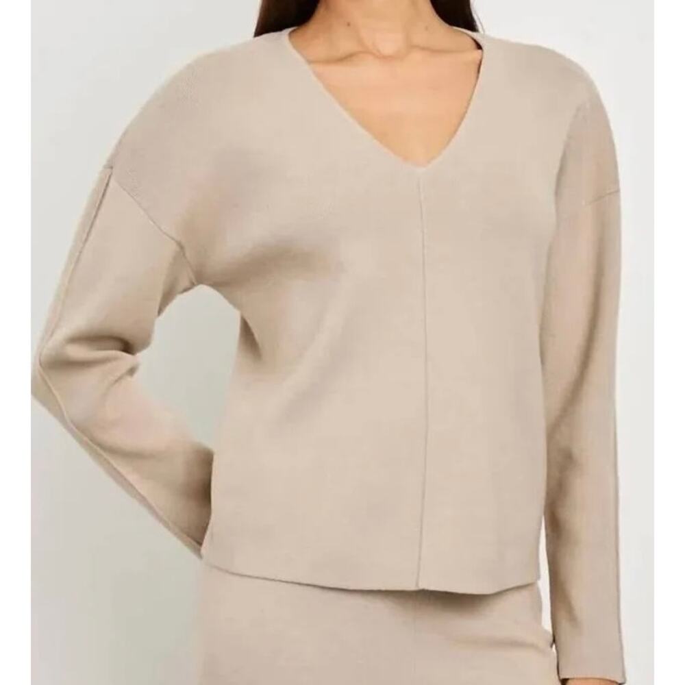 Rails Hollyn Tan V-Neck Sweater Heather Oatmeal L NEW Minimalist Softgirl Scandi - Picture 6 of 9